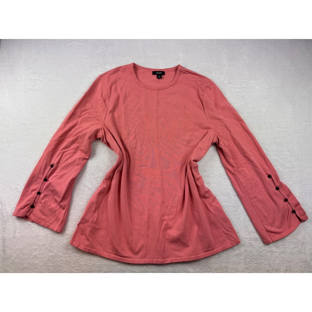 Alfani Womens Coral Pink Long Sleeve Button Cuff Knit Top Sweater Size Large